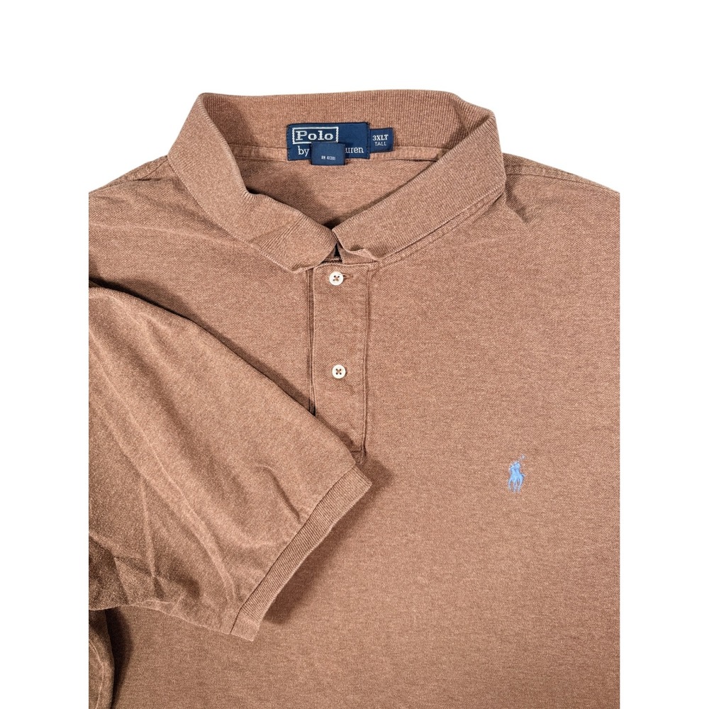 Polo By Ralph Lauren Shirt Mens 3XLT Brown Pique Cotton Short Sleeve Pony Logo‎